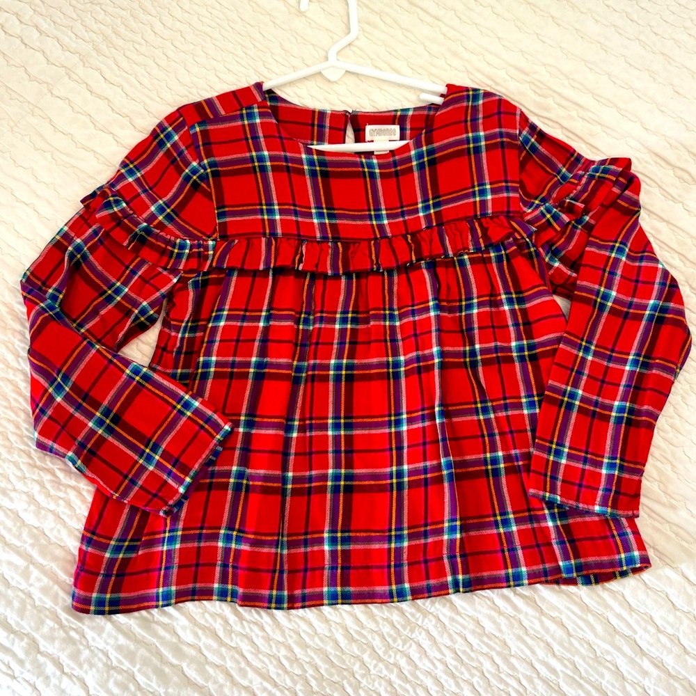 Gymboree, Girls’ Red Plaid Ruffle Top, Size Med (7-8)